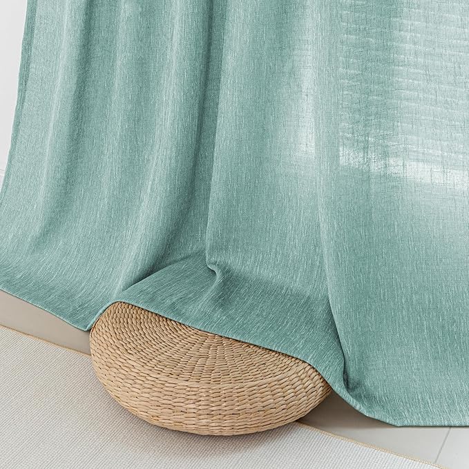 MYSKY HOME Sheer Curtains 63 Inch Length for Bedroom, Window Curtain Panels Light Filtering Privacy Protect Drapes Set, Boho Farmhouse Style Texture Soft Touch, 50" x 63", Turquoise, 2 Panels