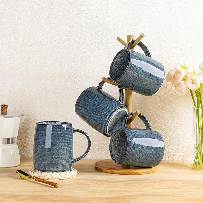 GBHOME Large Coffee Mugs Set of 4, 18oz Handmade Ceramic Coffee Mugs Set with Gradient color for Latte/Tea/Beer/Hot Cocoa, Dishwasher & Microwave Safe, Space blue