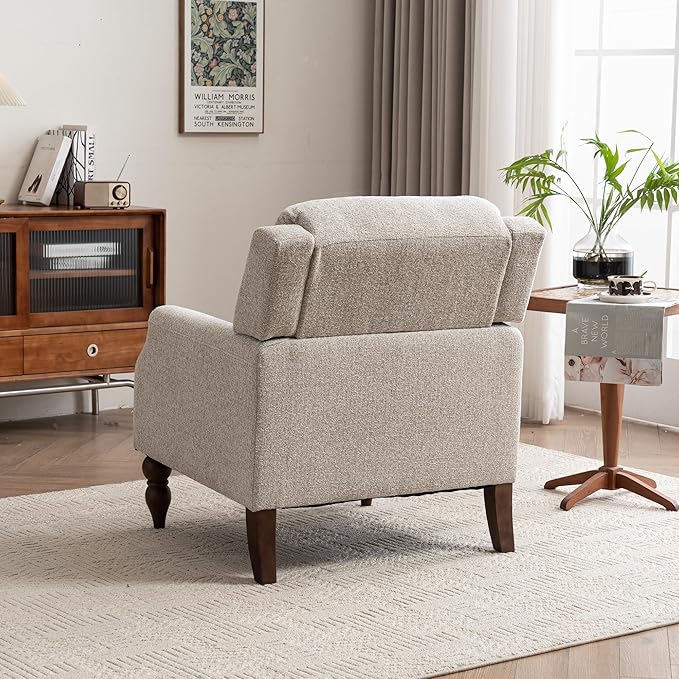 Kidol & Shellder Oatmeal Oversized Accent Chair for Living Room Set of 2 Modern Reading Chair with Back Wide Upholstered Comfy Single Sofa Chair Bedroom Lounge Side Corner Boucle Fabric Armchair