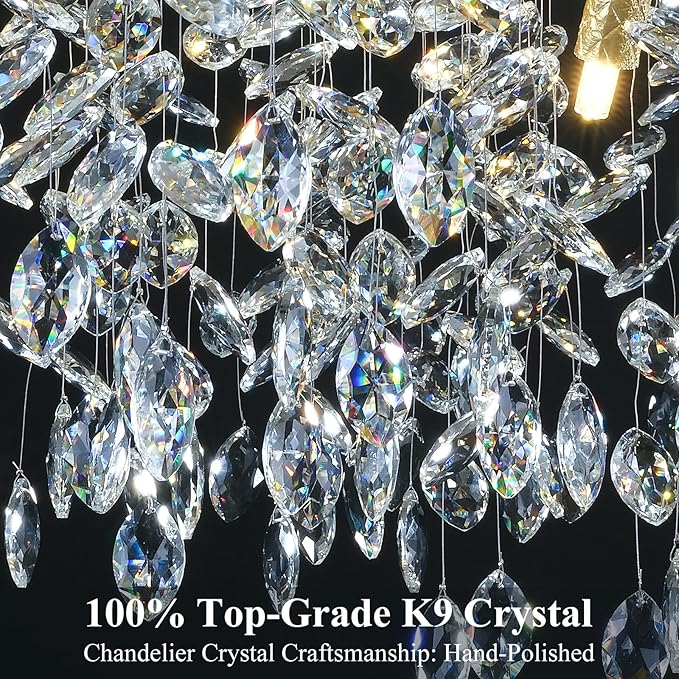 Modern Crystal Gold Chandelier, 55" Large Rectangular Oval Tree Branch Crystal Chandeliers for Dining Room,16-Light Flush Mount K9 Crystal Chandeliers, for Kitchen Island,Dining Room