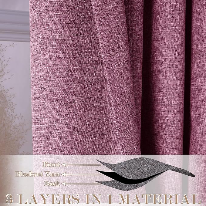Lilac Pinch Pleat 100% Blackout Drapes Linen Blend, Room Divider, Room Darkening, Energy Saving, Furniture Protecting, Light Blocking Extra Wide Privacy Curtains, 200Wx108L, 1 PC