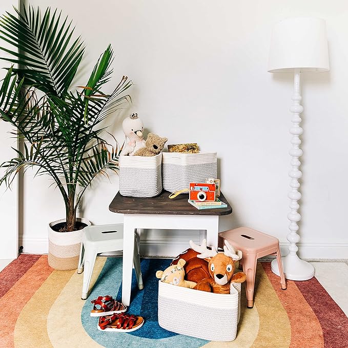 OrganiHaus Set of 3 Woven Storage Baskets for Organizing, Cotton Rope Organizer Bins for Shelves, Closet & Nursery, Dog Toy Basket, Decorative Bins for Toys, Towels & Books - 15x10x9, Grey