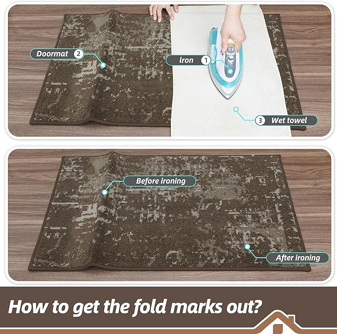 BEQHAUSE Dirt Trapper Door Mat 20"x32" Non-Slip Door Mats Washable Entryway Rugs Stain Resistant Doormat Absorbent Welcome Floor Mat for Front Back Door, Muddy Wet Shoes & Paws,Brown