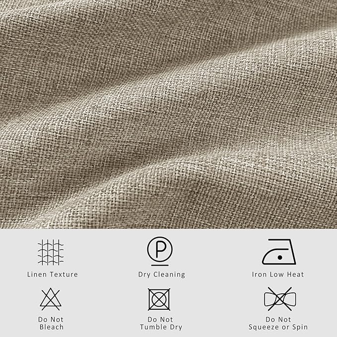 Macochico 100% Blackout Pinch Pleated Linen Curtains Thermal Window Treatments Sound Reducing Curtains for Bedroom Living Room Light Khaki Farmhouse Burlap Drapes with Tieback 52”Wx63”L 1 Panel