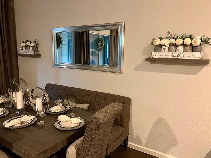 joelsantiques 24 Inch Wooden Floating Shelves for Wall - 24x6x2 in - Made of Natural Wood - Short Heavy Duty Rustic Wall Shelves for Bedroom - Perfect for Bathroom, Kitchen - Grey