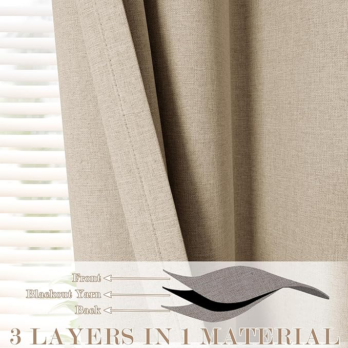Full Blackout Privacy Curtains, 240 Inch Extra Wide Linen Blend Drapes, Pinch Pleat Window Drapery for Room Divider Storage/Space Room Separation, 1 Panel, W 240" x L 102", Sand Beige
