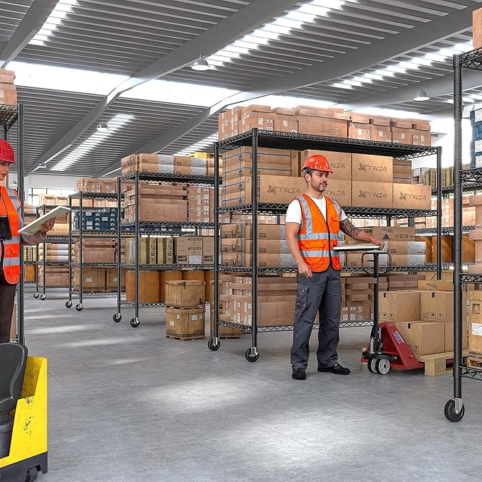 REIBII 60''W Storage Shelves 2399LBS Garage Shelving Heavy Duty with Wheels & Feet, 4 Tier Wire Shelving Adjustable Metal Shelving for Pantry Garage Kitchen Commercial Industrail, 60"W x 18"D x 65.5"H