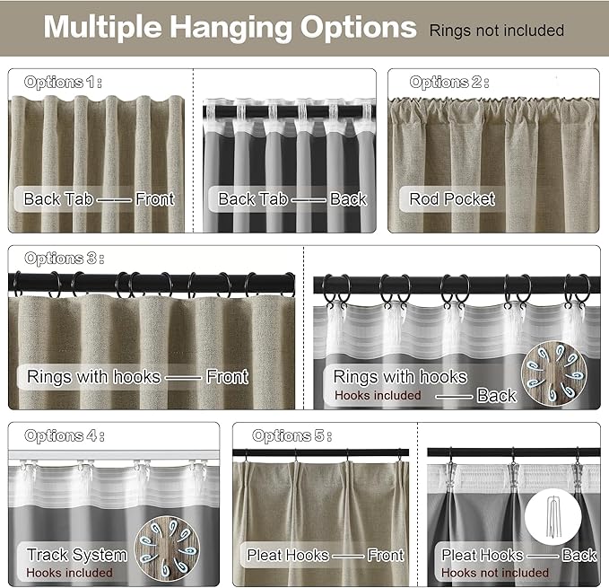RAIN CITY Taupe Blackout Door Curtains for Doorway 2 Panels Set,Back Tab Rod Pocket Curtains 80 Inches Long, Linen Burlap Textured Room Darkening Curtains for Bedroom Nursery 2 Panels 50x80