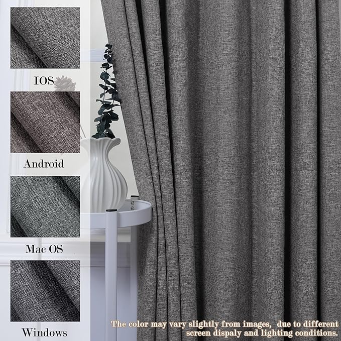 Extra Wide 100% Blackout Linen Textured Curtains - Room Dividers, W150 x L108 (1 Panel), Pinch Pleat Drapes for Living Room, Full Light Block Out Drapery for Sliding Door, Natural Grey