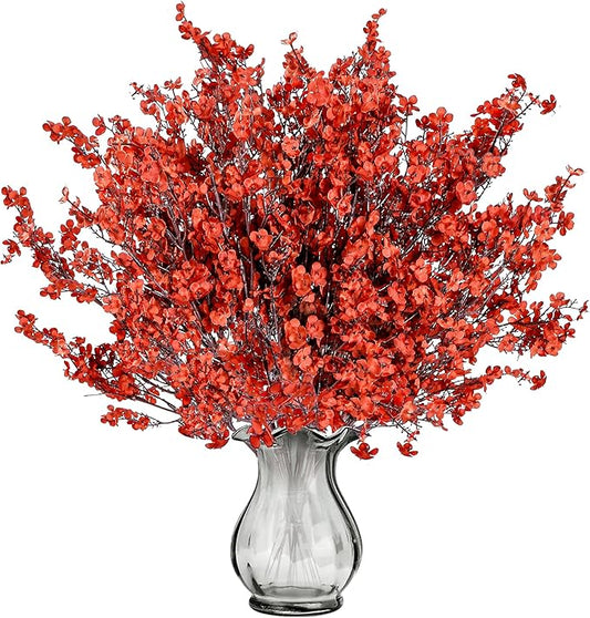 Sggvecsy 15 Pcs Babys Breath Artificial Flowers Gypsophila Bouquets Bulk Real Touch Fake Silk Flowers for Home DIY Floral Arrangement Table Centerpiece Fall Thanksgiving Autumn Decoration (Orange Red)