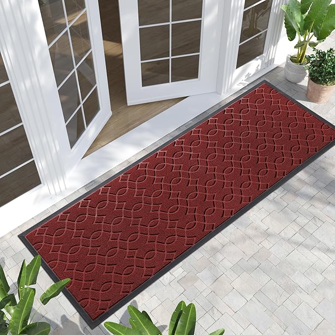 Yimobra Front Door Mat Outdoor Indoor 72x24, All-Season, All-Weather, Heavy Duty Welcome Door Mats Outside Entrance, Non Slip Porch Patio Entrance Mat, Red