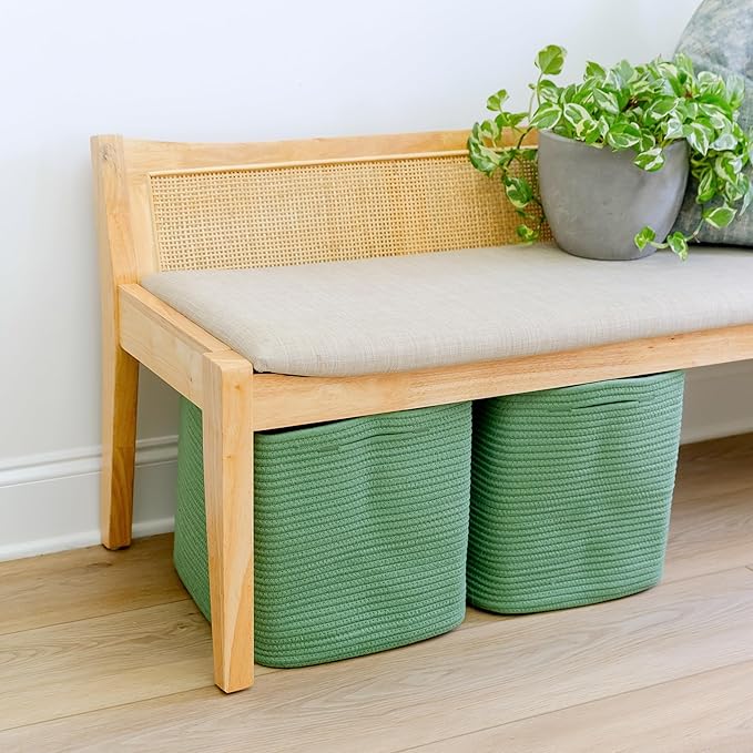 NaturalCozy 13 Inch Cube Storage Bins Cotton Rope Woven Baskets for Organizing 3-Pack | 13 x 13 Storage Cubes | Fabric Square Storage Baskets for Shelves Organizer, Kids Toy Bins, Closet Baby Nursery