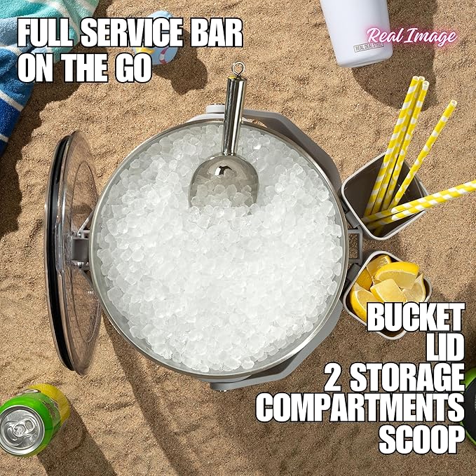 Large Insulated Ice Bucket with Lid – Stainless Steel Ice Bucket and Scoop – Ice Buckets for Parties, Bars – Ice Bucket with Lid and Scoop – Outdoor Ice Bucket, Cocktail Use (White)