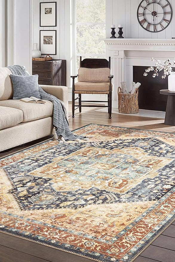Keen Home Design 6x9 Rug - Machine Washable Area Rug with Non-Slip Backing, Ideal for Living Room, Dining Room, Bedroom - Vintage, Easy Clean, Durable, Low Pile Rug - (6' x 9')