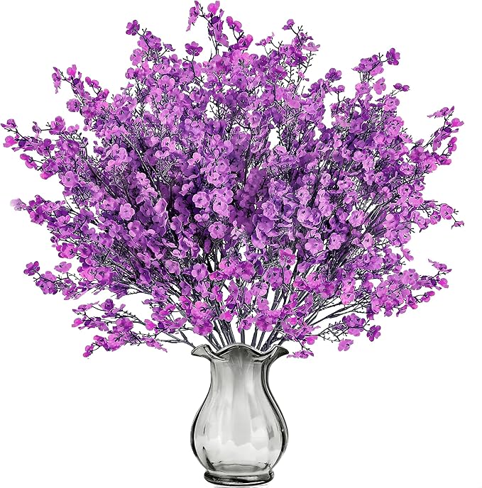 Sggvecsy 10 Pcs Babys Breath Artificial Flowers Gypsophila Bouquets Bulk Real Touch Fake Silk Flowers for Home Wedding DIY Floral Arrangement Kitchen Table Centerpiece Festival Decoration (Purple)
