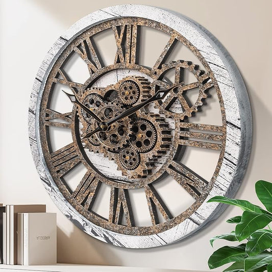 HOIBAI Large Wall Clock, 20 Inch Wall Clocks for Living Room Decor Farmhouse Vintage Rustic Kitchen Wall Decor Vintage Roman Big Oversized Wall Clock for Home Bedroom House Office, Moving Gears Clock