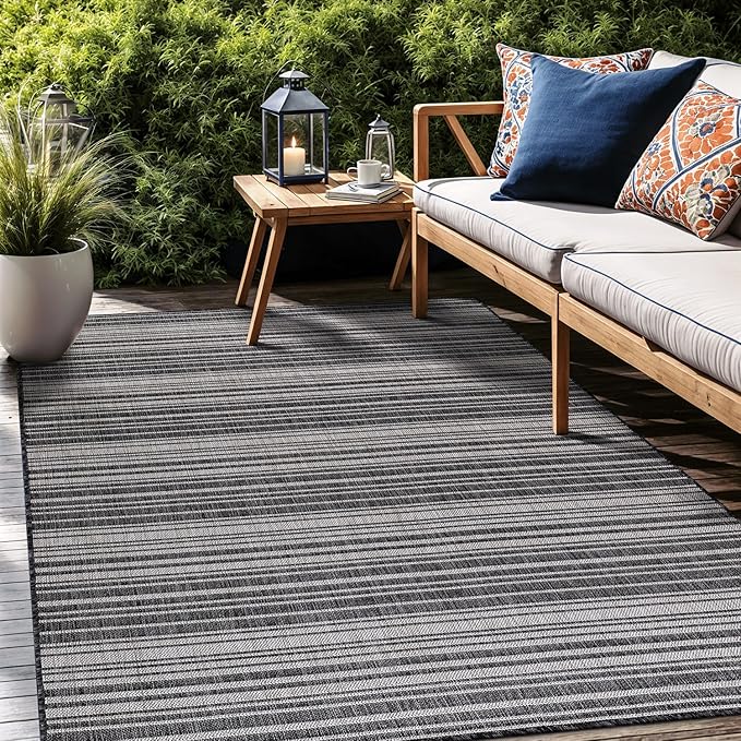 Stripe Outdoor Rug 9x12 Washable Outside Carpet for Indoor Patio Porch Waterproof Easy Cleaning Non Shedding Area Rugs Dark Gray 9 x 12