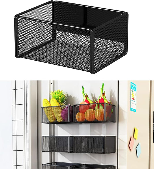 Magnetic Basket Organizer Holder for Fridge Magnetic Storage Bin Box Containers for Refrigerator Whiteboard Classroom (Small, Black)