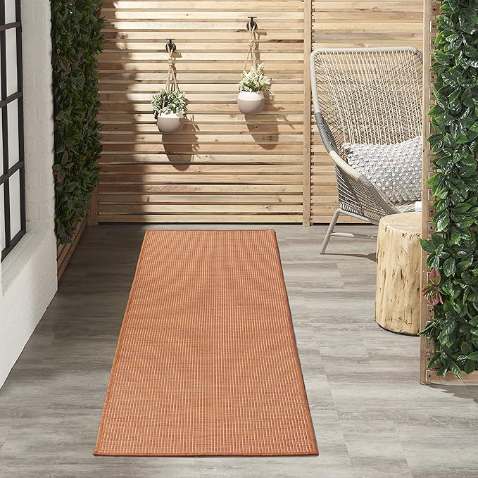 Nourison Positano Indoor/Outdoor Terracotta 2'2" x 8' Area Rug, Easy Cleaning, Non Shedding, Bed Room, Living Room, Dining Room, Backyard, Deck, Patio (2x8)