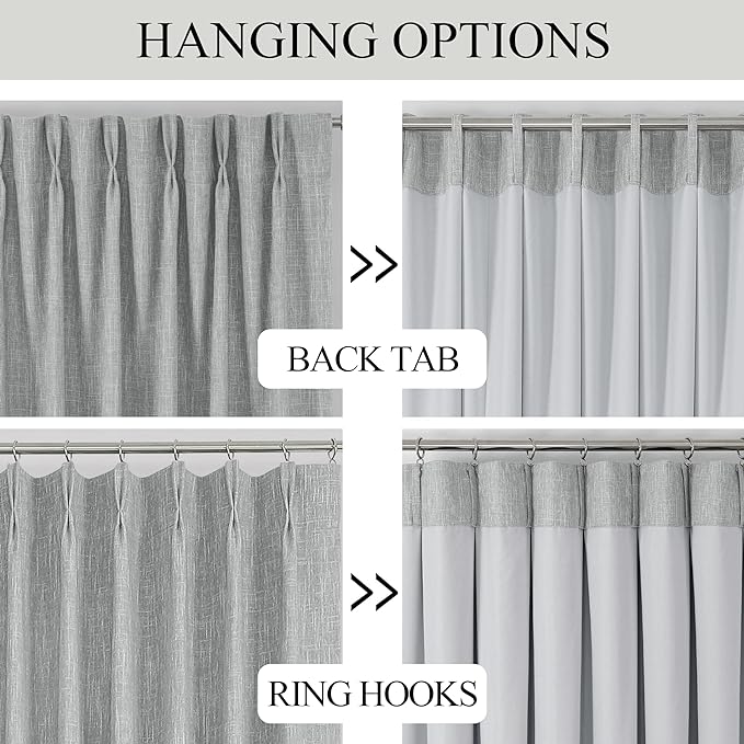 Vision Home Silver Grey Pinch Pleated Full Blackout Curtains Room Darkening Window Curtains 90 inch for Living Room Bedroom Thermal Insulated Pinch Pleat Drapes with Hooks Back Tab 2 Panel 40" Wx90 L