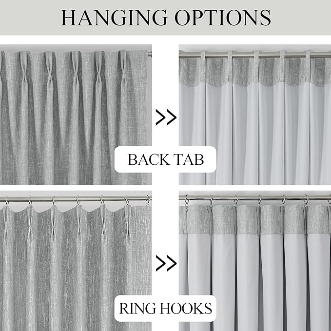 Vision Home Silver Grey Pinch Pleated Full Blackout Curtains Room Darkening Window Curtains 108 inch for Living Room Bedroom Thermal Insulated Pinch Pleat Drapes with Hooks Back Tab 2 Panel 40"Wx108"L