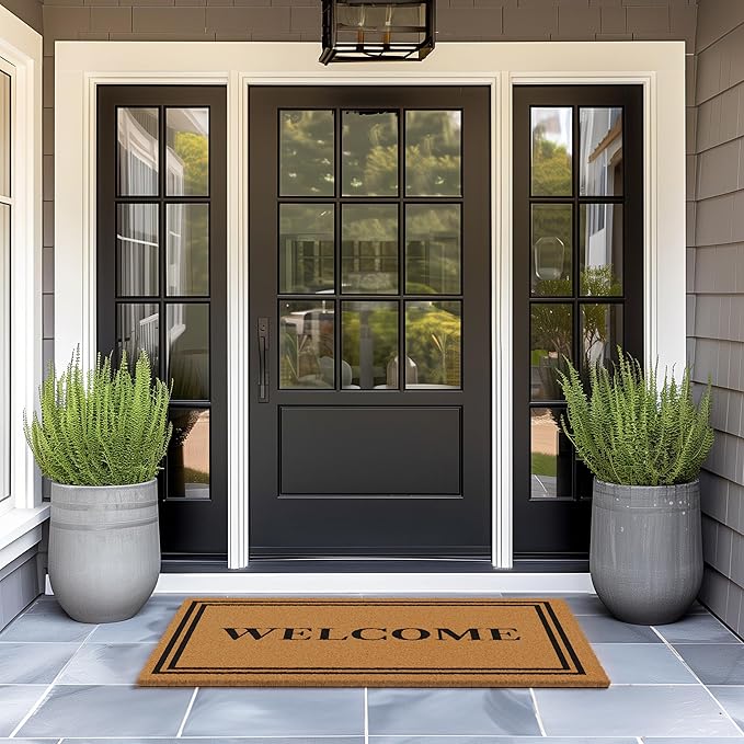 Barnyard Designs Natural Coco Coir Heavy Duty Backing Doormat - Large Cute Non-Slip Front Door Welcome Mat for Outside Entrance or Porch Entry, Brown (30x48, Welcome)