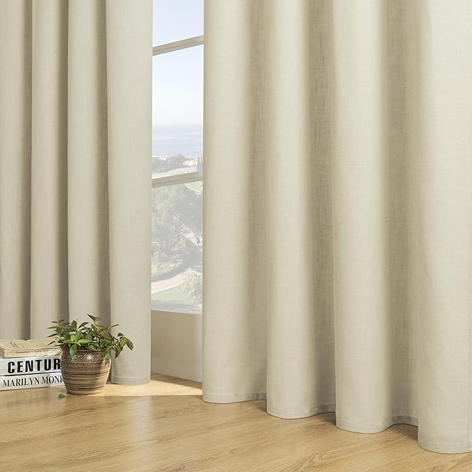 Joydeco Linen Curtains - 108 Inch Length, 2 Panels Set for Living Room, Light Filtering (W52 x L108 Inch, Pistachio Shell)