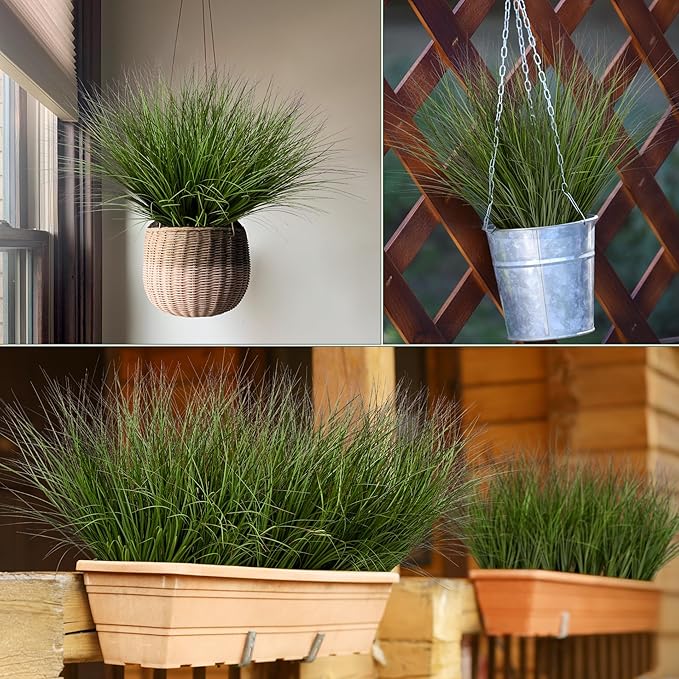 32PCS 17.3" Fake Plants Artificial Wheat Grass Greenery Plastic Plants Fake Grass Artificial Plants for Outdoor Decor Artificial Grass Plant with Greenery Stems for Indoor Home Decoration