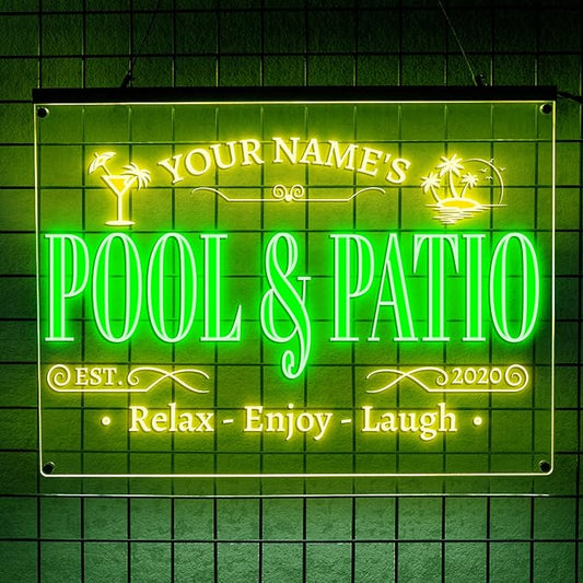 Personalized Pool & Patio Neon Sign, Custom LED Wall Light for Backyard Decor, Outdoor Bar Sign, Relaxing Vibes Gift for Homeowners
