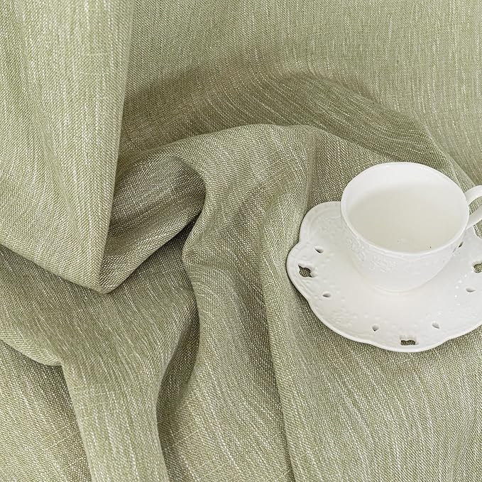 MYSKY HOME Sage Green Sheer Curtains Short Window Treatment Panels Light Filtering Semi Sheer Curtains Boho Farmhouse Style Texture Soft Touch Kitchen Drapes Set, 50" Wide x 63" Long, 2 Panels