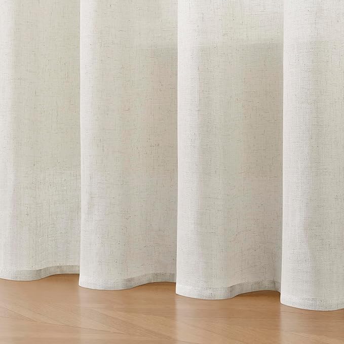 Joydeco Light Filtering Curtains 108 Inch Length for Bedroom, Linen Curtains 108 Inch Length 1 Panel Set for Living Room，White Semi Sheer Drapes 108 Inches Long with Rod Pockets