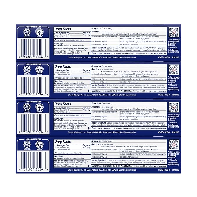 ARM & HAMMER Advance White Toothpaste, Teeth Whitening Baking Soda Toothpaste with Stain Defense Technology and Fluoride, Clean Mint Flavor, 6.0 Oz (4 Pack)