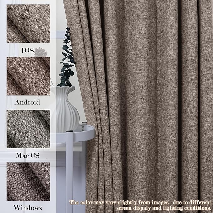 Light Coffee Pinch Pleat 100% Blackout Drapes Linen Blend, Room Divider, Room Darkening, Energy Saving, Furniture Protecting, Light Blocking Extra Wide Privacy Curtains, 200Wx108L, 1 PC
