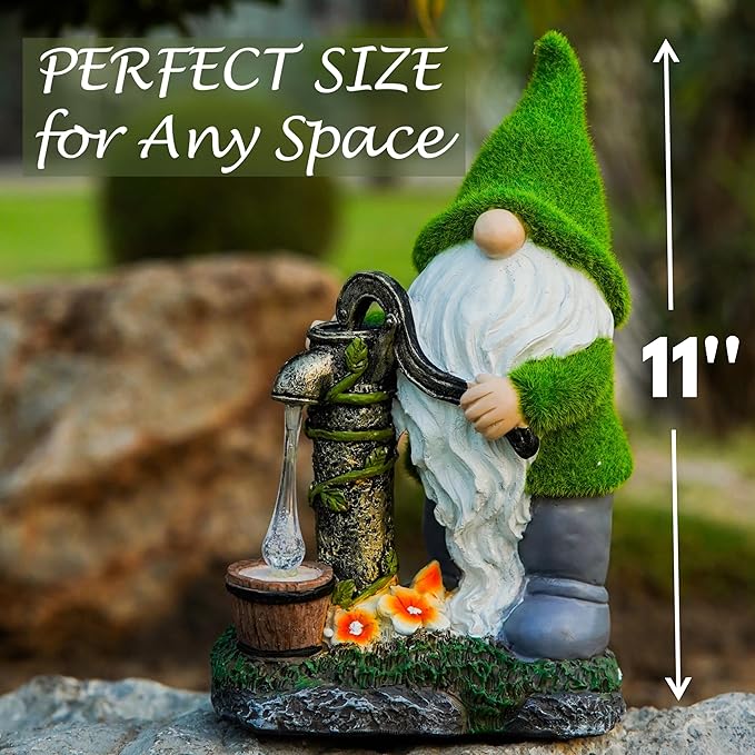 Water Pump Gnome Decorations for Yard/Lawn Outdoors Decor – Weatherproof Garden Statue – Fun Spring Summer Charming Gnomes Gifts for Women (Forest Green) and Home.