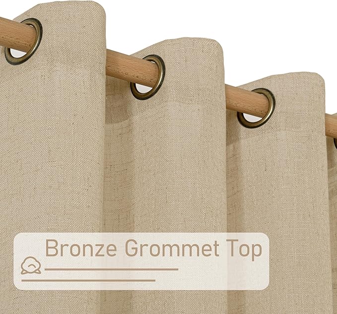 LAMIT Linen Curtains 63 inches Long for Bedroom, Bronze Grommet Linen Drapes Light Filtering Semi Sheer Curtains for Small Window/Farmhouse, 2 Panels (38 x 63 Inch, Brown)