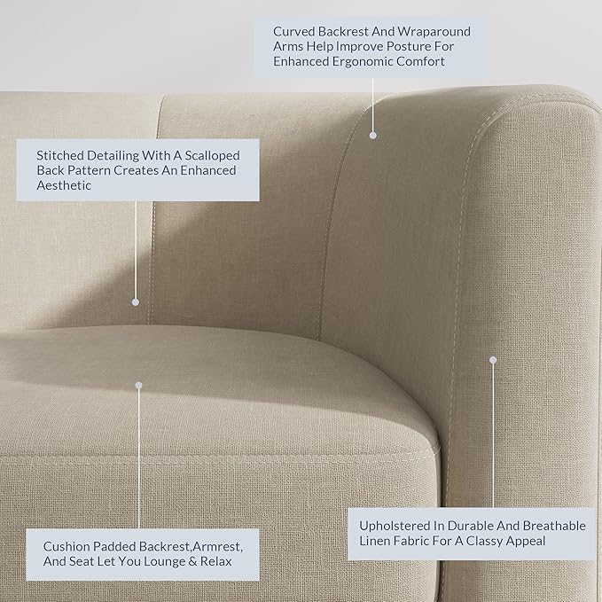 BELLEZE Accent Barrel Chair, Faux Leather Round Club Tub Sofa Corner Chair with Flared Legs and Cozy Soft Padding for Living Room Bedroom Waiting Room - Beige