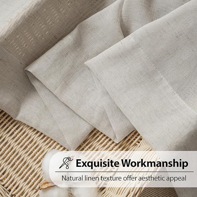 FMFUNCTEX Linen Sheer Curtains for Bedroom, Grey Curtains 63 Inch Length for Living Room, Gray Farmhouse French Flax Blend Window Draperies, Rod Pocket 2 Panels Set