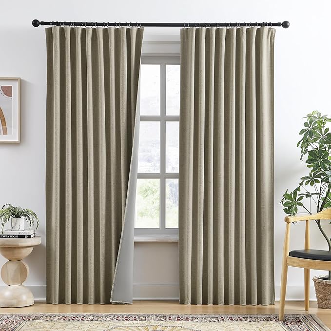 RAIN CITY Blackout Taupe Curtains 94 Inch Long for Bedroom Living Room Linen Textured Farmhouse Room Darkening/Thermal/Noise Reduction Window Treatment Drapes with Hooks 2 Panels, 2x50Wx94L in