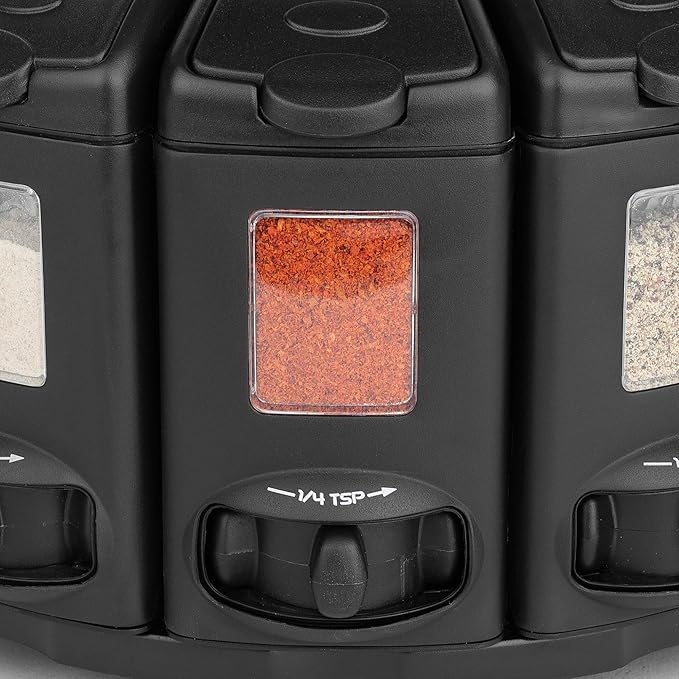Kitchen Art Select-A-Spice Auto-Measure Pro Carousel 12 Compartments Spice Rack, Black 9.5 x 9.5 x 6.5 inches