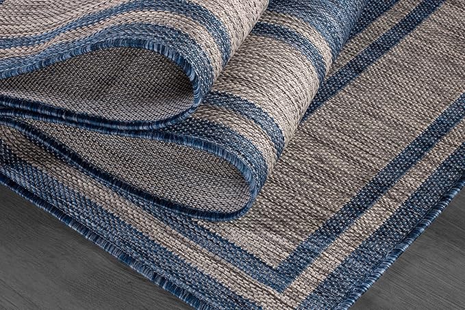 Beverly Rug Large Outdoor Rug 9x12 Modern Bordered Area Rugs for Indoor and Outdoor Patio Deck Porch Garden Waterproof Weather Sun Resistant Washable Outside Carpet (9 x 12 Navy)