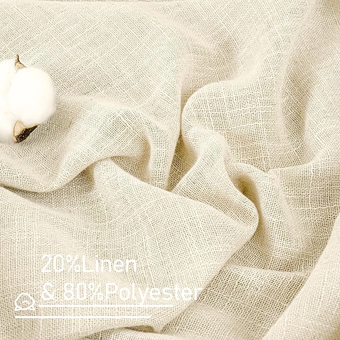 LAMIT Beige Linen Curtains 63 inches Length for Bedroom, Soft Thick Semi Sheer Light Filtering Bronze Grommet Window Treatments Decorative Drapes for Kitchen, 2 Panels Set, 34 x 63 Inch