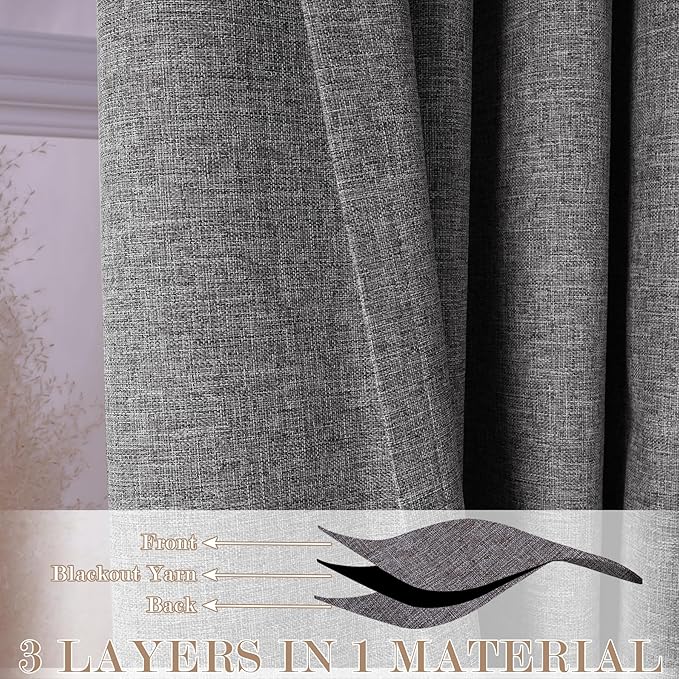 Full Blackout Privacy Curtains, 240 Inch Extra Wide Linen Blend Drapes, Pinch Pleat Window Drapery for Room Divider Storage/Space Room Separation, 1 Panel, W 240" x L 96", Gray