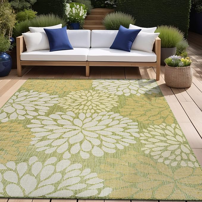 Beverly Rug Outdoor Rug 5x7 Modern Exotic Tropical Leaf Area Rugs for Indoor and Outdoor Patio Deck Porch Garden Water Resistant Washable Outside Carpet (5 x 7 Green)