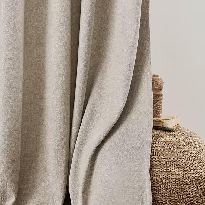 Joydeco Faux Linen Curtains 84 Inch Length 2 Panels Set, Light Filtering Curtains for Bedroom, 52 Inches Wide Living Room Drapes with Rod Pockets(52x84 inch, Linen)