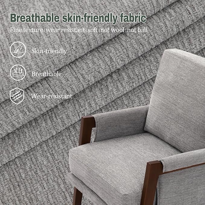 Modern Accent Chairs Set of 2 for Living Room Mid Century Arm Chairs Upholstered Bedroom Chairs Comfy Lounge Chairs with Solid Wood Frame, Grey