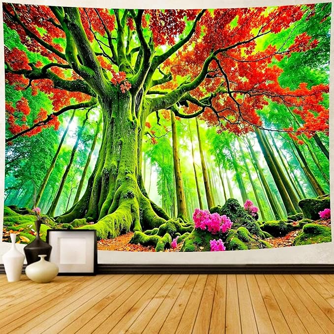 Delur Forest Tapestry Tree of Life Green Landscape Rainforest Wall Hanging Tapestry Colorful Mystical Nature Spiritual Psychedelic Headboard for Bedroom Living Room Home Decor (70.8" x 92.5")