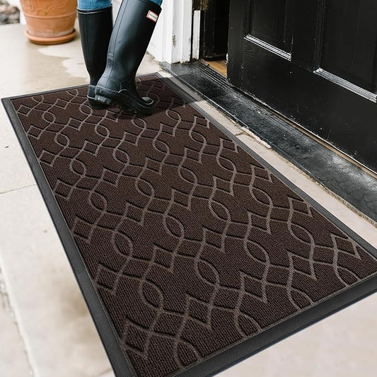 Yimobra Front Door Mat Outdoor Indoor 47x24, All-Season, All-Weather, Heavy Duty Welcome Door Mats Outside Entrance, Non Slip Porch Patio Entrance Mat, Coffee