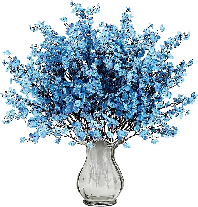 Sggvecsy 6 Pcs Babys Breath Artificial Flowers Gypsophila Bouquets Bulk Real Touch Fake Silk Flowers for Home Wedding DIY Floral Arrangement Kitchen Table Centerpiece Festival Decoration (Blue)