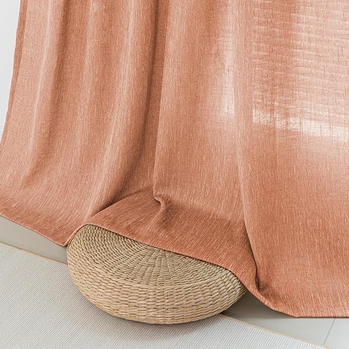 MYSKY HOME Orange Curtains for Bedroom, Short Curtains for Small Window, Boho Semi Sheer 2 Panel Set, Linen Style Texture for Closet/Kitchen, 50"x63", Burnt Orange