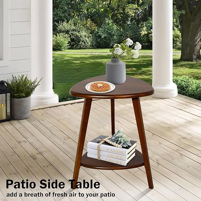 Wood Side Table, Small End Table with Storage Shelf, Accent Table for Living Room, Solid Wood Legs, Walnut